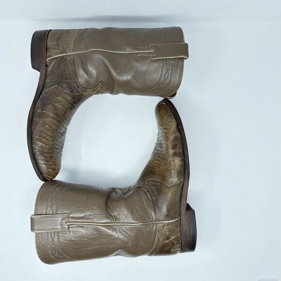 Justin Mens Size 8.5E Tan Exotic Lizard Cowboy Boots Style # 3137 Made in USA - Picture 2 of 16